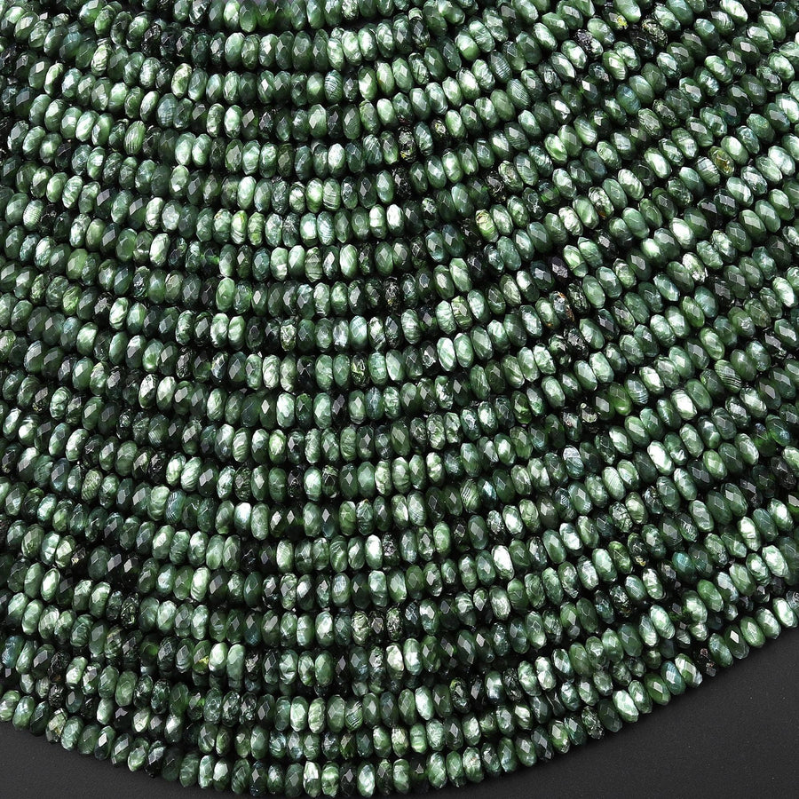 AAA Genuine Natural Russian Seraphinite Faceted 4mm Thin Rondelle Gemstone Beads 15.5" Strand