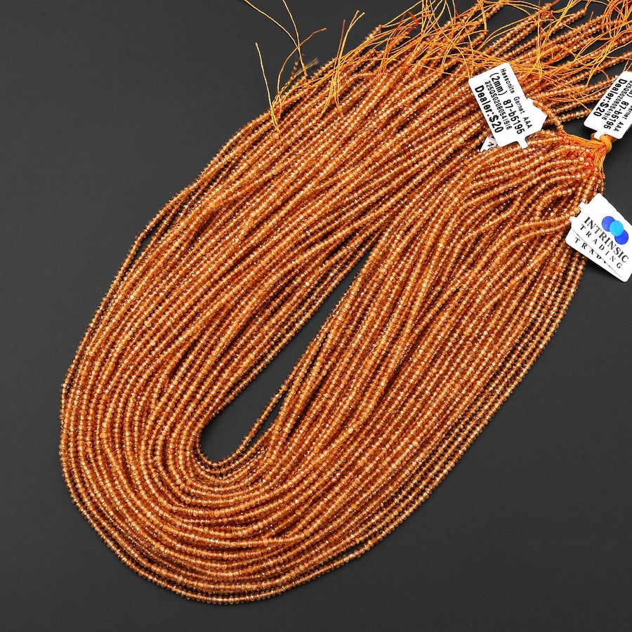 AAA Faceted Natural Golden Orange Hessonite Garnet 2mm Rondelle Beads 15.5" Strand
