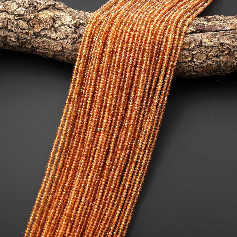 AAA Faceted Natural Golden Orange Hessonite Garnet 2mm Rondelle Beads 15.5" Strand