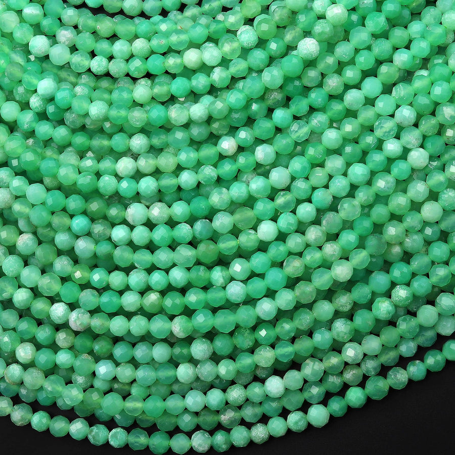 AAA Faceted Natural Australian Green Chrysoprase Round 4mm Beads Gemstone Beads 15.5" Strand
