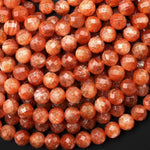 AAA Faceted Natural Fiery Orange Sunstone Round Beads 8mm Gemstone 15.5" Strand