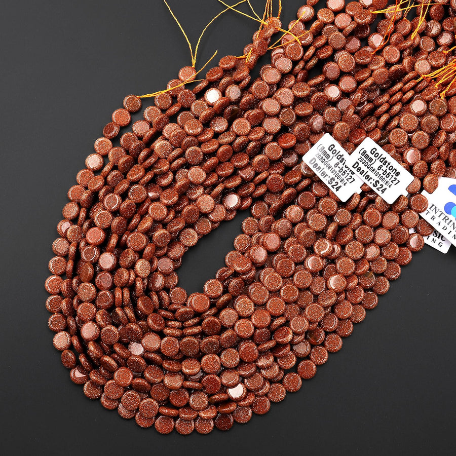 AAA Sparkling Gold Sandstone Aka Goldstone 8mm Smooth Round Beads 14.5" Strand