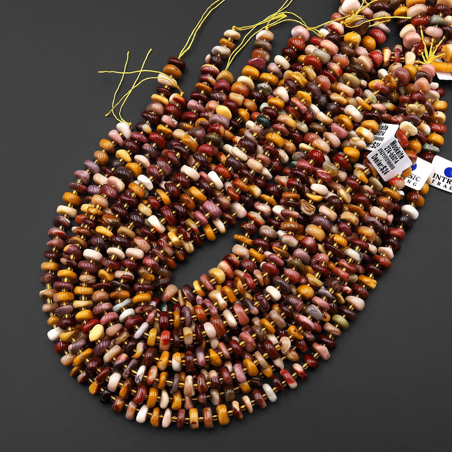 Natural Australian Mookaite Freeform Rondelle 8mm 10mm Beads Mauve Red Yellow Cream Colors 15.5" Strand