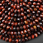 AAA Faceted Natural Red Tiger's Eye 8mm Rondelle Gemstone Beads 15" Strand