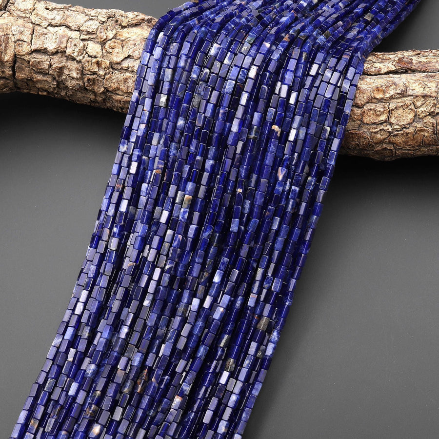 AAA Natural Blue Sodalite 4x2mm Thin Rectangle Tube Beads Gemstone 15.5" Strand