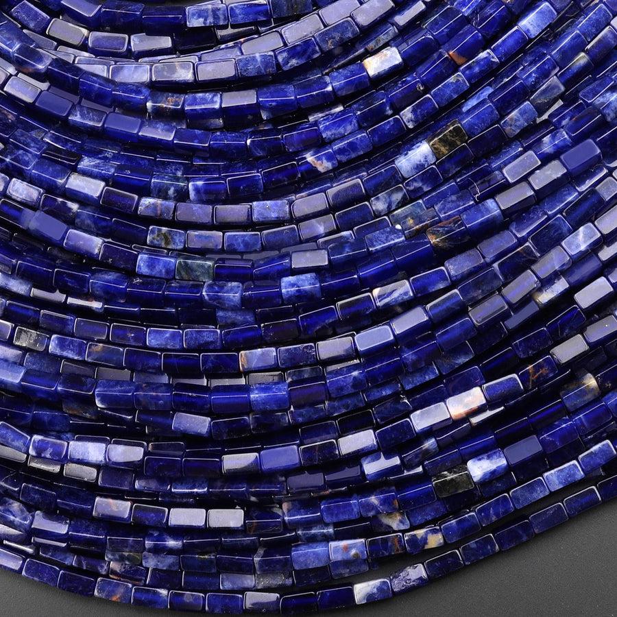 AAA Natural Blue Sodalite 4x2mm Thin Rectangle Tube Beads Gemstone 15.5" Strand