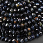 AAA Faceted Natural Dark Blue Tiger's Eye 8mm Rondelle Gemstone Beads 15" Strand