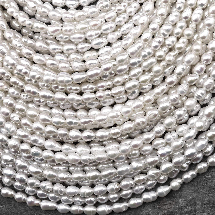 Genuine Freshwater Pearl 4mm Small White Rice Nugget Shape 14.5" Strand b1344