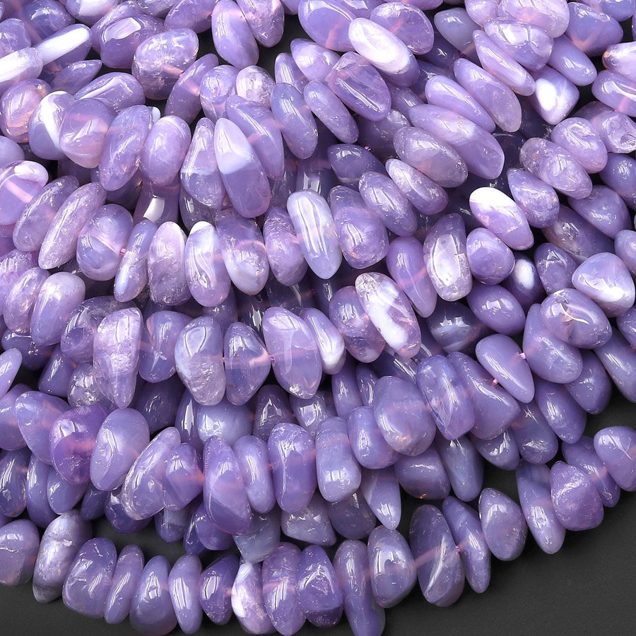 Rare Natural African Purple Opalized Chalcedony Freeform Pebble Center Drilled Nugget Beads Gemstone 15.5" Strand DK3616