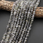Natural Black Mica Quartz Freeform Rondelle Disc Beads Center Drilled Gemstone 15.5" Strand