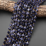 Four 4 Leaf Clover 10mm Beads Faceted Blue Goldstone Carved Flower Gemstone 15.5" Strand