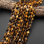 Four Leaf Clover 10mm Beads Natural Tiger's Eye Carved Faceted Flower Gemstone 15.5" Strand