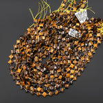 Four Leaf Clover 10mm Beads Natural Tiger's Eye Carved Faceted Flower Gemstone 15.5" Strand