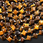 Four Leaf Clover 10mm Beads Natural Tiger's Eye Carved Faceted Flower Gemstone 15.5" Strand