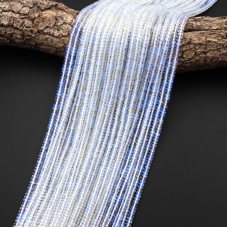 Blue Opalite Smooth Rondelle Beads 3mm 4mm 15.5" Strand