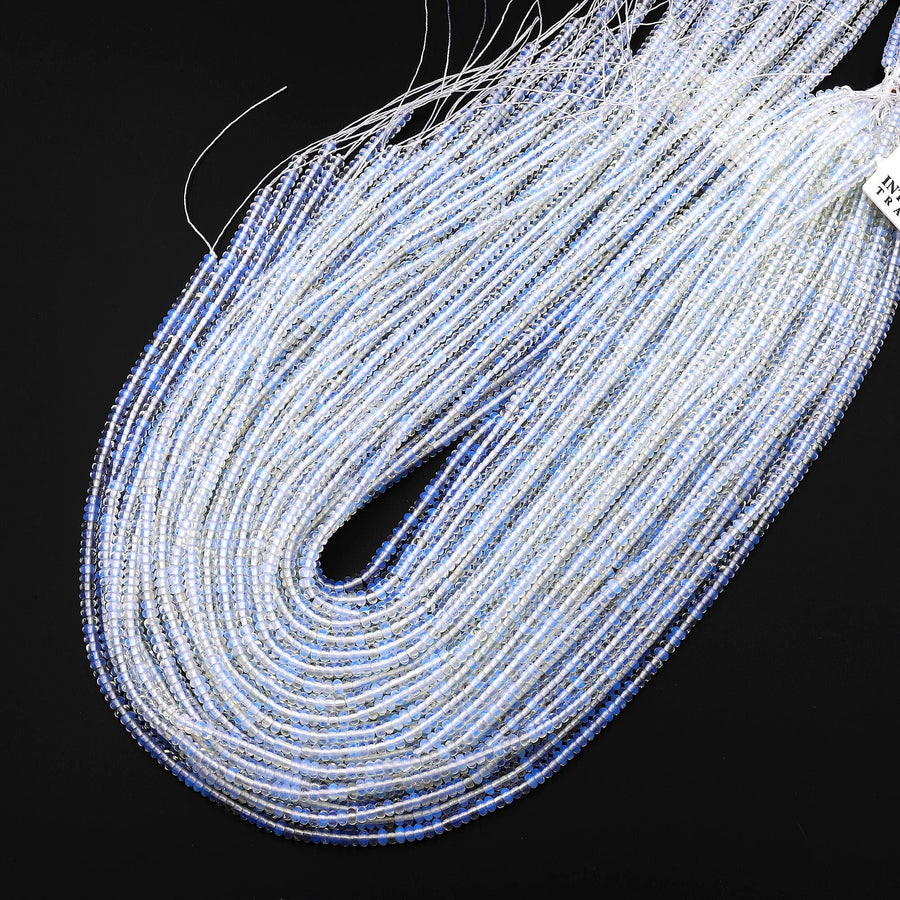 Blue Opalite Smooth Rondelle Beads 3mm 4mm 15.5" Strand