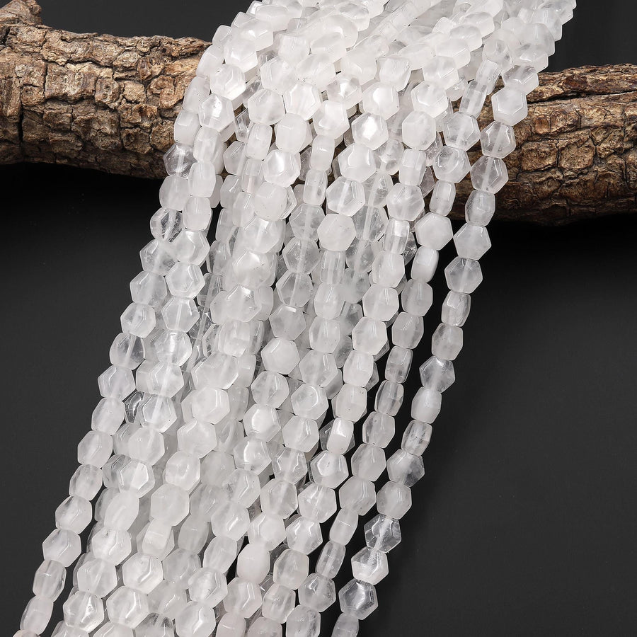 Natural Rock Crystal Quartz Beads Hexagon 8mm Gemstone 15.5" Strand