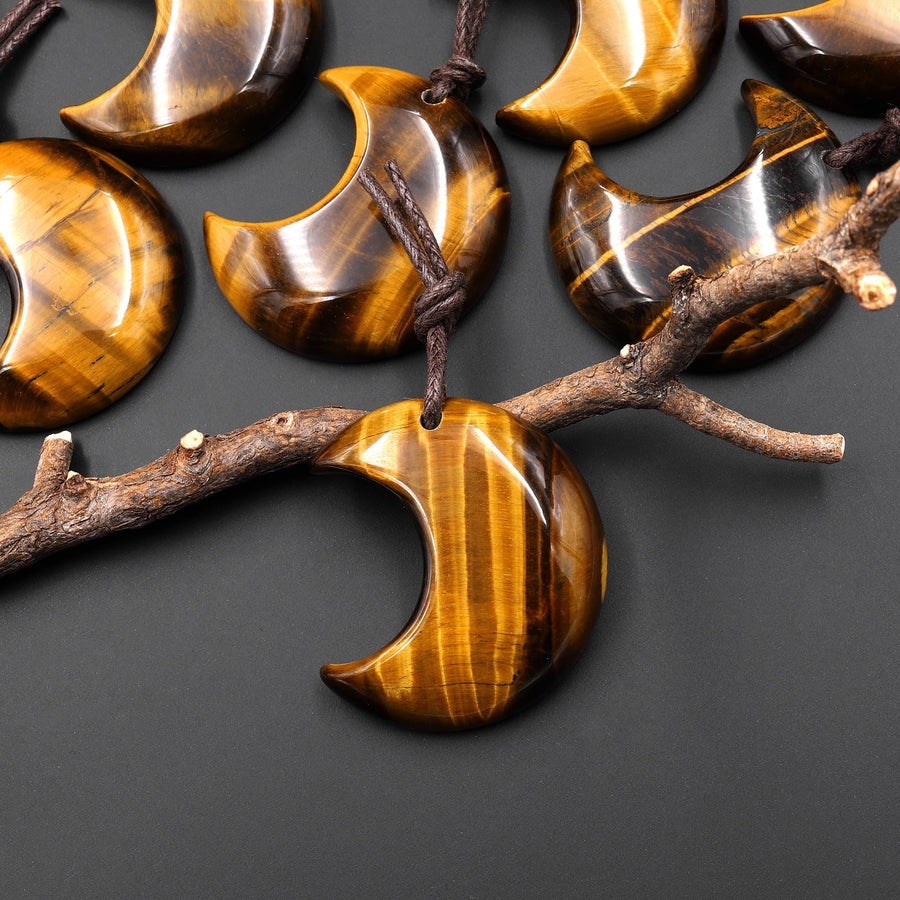 Natural Tiger's Eye Crescent Moon Gemstone Pendant