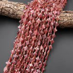 Four Leaf Clover 10mm Beads Natural Strawberry Quartz Carved Faceted Flower Gemstone 15.5" Strand