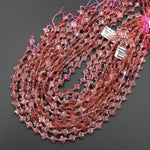 Four Leaf Clover 10mm Beads Natural Strawberry Quartz Carved Faceted Flower Gemstone 15.5" Strand