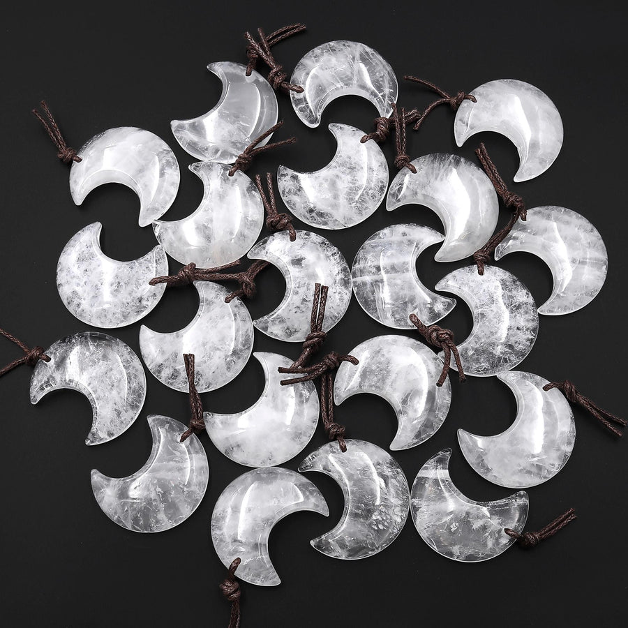 Natural Rock Crystal Quartz Crescent Moon Gemstone Pendant