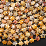 Faceted Natural Yellow Crazy Lace Agate Beads 8mm Carved Star Gemstone 14.5" Strand