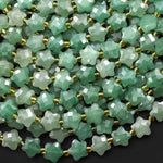 Faceted Natural Green Aventurine Beads 8mm Carved Star Gemstone 14.5" Strand