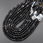 AAA Natural Silver Obsidian Smooth Short Barrel Cylinder Wheel Beads 8mm 10mm 15.5" Strand
