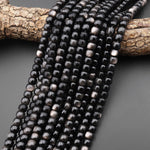 AAA Natural Silver Obsidian Smooth Short Barrel Cylinder Wheel Beads 8mm 10mm 15.5" Strand