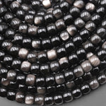 AAA Natural Silver Obsidian Smooth Short Barrel Cylinder Wheel Beads 8mm 10mm 15.5" Strand