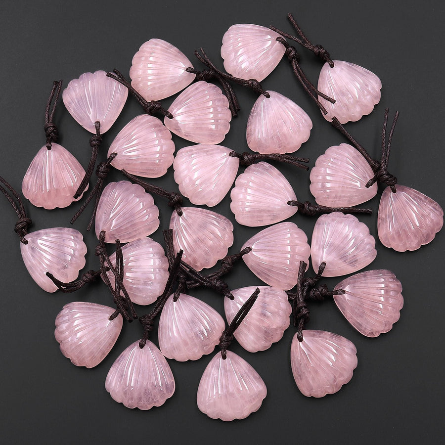Hand Carved Natural Sea Shell Gemstone Pendant Bead Peruvian Amazonite Rose Quartz Amethyst Aventurine Strawberry Quartz Rock Crystal