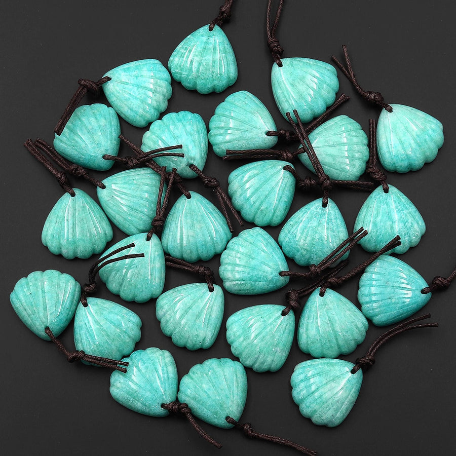 Hand Carved Natural Sea Shell Gemstone Pendant Bead Peruvian Amazonite Rose Quartz Amethyst Aventurine Strawberry Quartz Rock Crystal