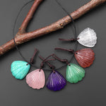 Set of 6 Pendants Natural Gemstone Sea Shell Carved Peruvian Amazonite Rose Quartz Amethyst Aventurine Strawberry Quartz Rock Crystal