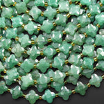 Four Leaf Clover 10mm Beads Natural Green Aventurine Carved Faceted Flower Gemstone 15.5" Strand
