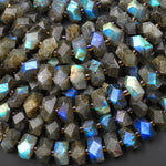 AAA Faceted Natural Labradorite Chiseled Geometric Rectangle Nugget Rondelle Beads 12mm 15.5" Strand