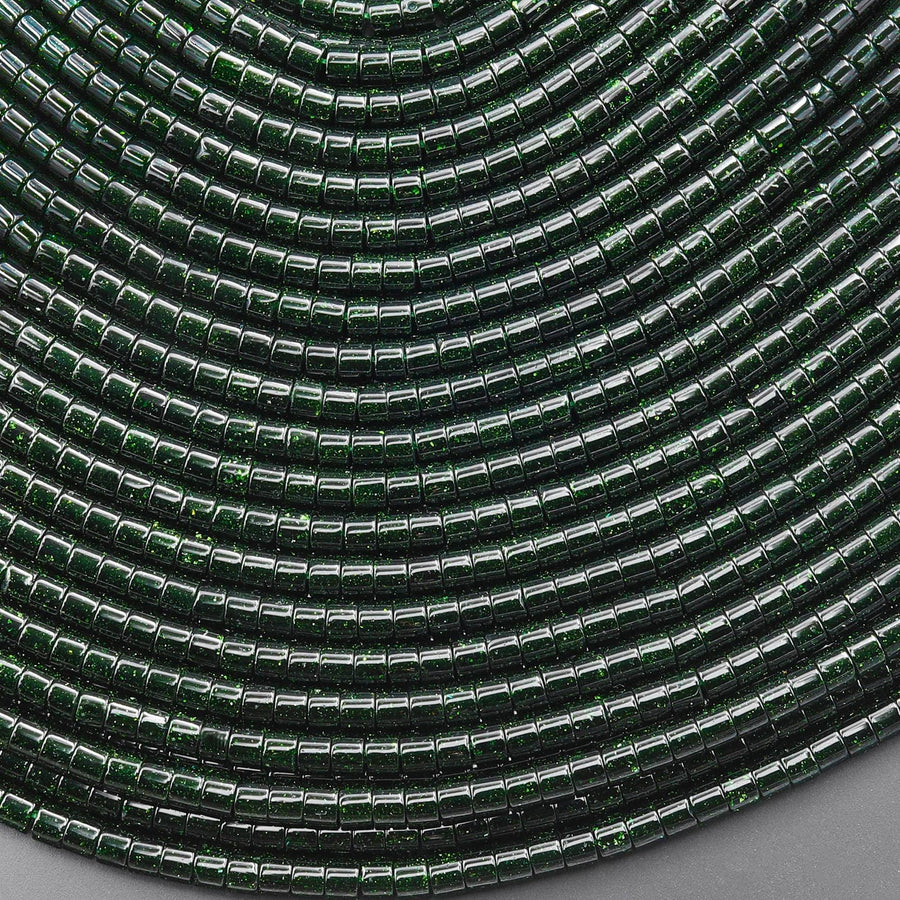 Green Goldstone Sandstone Smooth Tube Beads 4x3mm 14.5" Strand