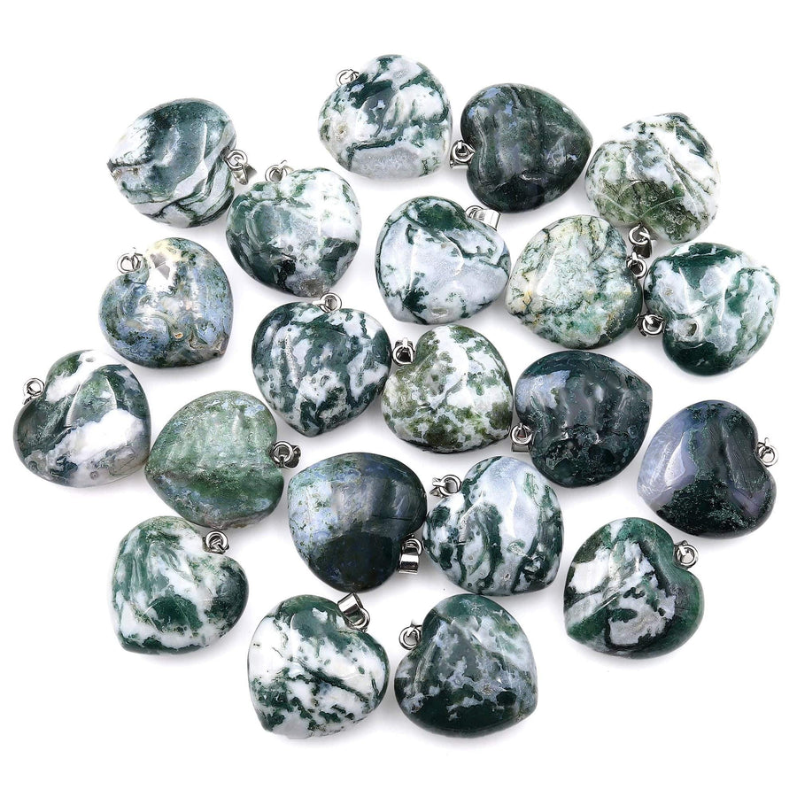 AAA Natural Moss Agate Pendant Puffy Heart 30mm Gemstone