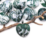 AAA Natural Moss Agate Pendant Puffy Heart 30mm Gemstone