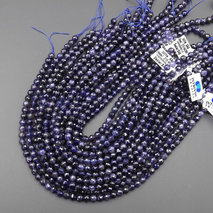 AAA Natural Midnight Blue Iolite Faceted 6mm Round Beads Genuine Gemstone 15.5" Strand B5286