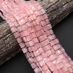 AAA Faceted Natural Pink Rose Quartz Beads 10mm Square Cushion 15.5" Strand