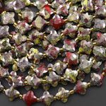 Four Leaf Clover 10mm Beads Natural Dragon Blood Jasper Carved Faceted Flower Gemstone 15.5" Strand