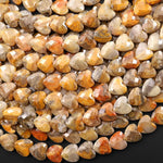 AAA Faceted Natural Yellow Crazy Lace Agate Carved Heart Beads 8mm Gemstone 15.5" Strand