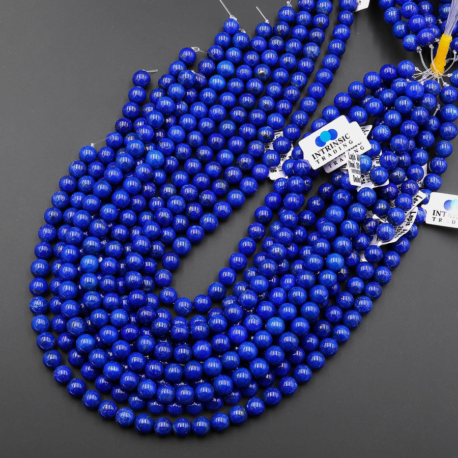 AAA+ Natural Denim Blue Lapis 8mm Smooth Round Beads Gemstone 15.5" Strand