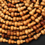 Natural Golden Sandalwood Beads Fortune Treasure Gourd Shape Aromatic Pure Wood Great For Mala Prayer Meditation Therapy 15.5" Strand