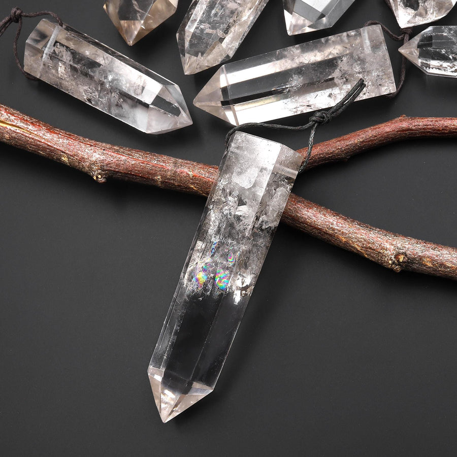 Natural Cloudy Rock Quartz Pendant Top Side Drilled Point Tower Pendulum Gemstone Crystal Focal Bead B0946 A2