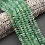 AAA Faceted Natural African Green Chalcedony Chiseled Geometric Rectangle Nugget Rondelle Beads 12mm 15.5" Strand