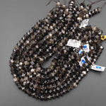 AAA Faceted Natural Smoky Quartz Chiseled Geometric Rectangle Nugget Rondelle Beads 12mm 15.5" Strand