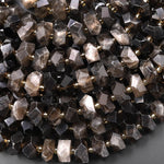 AAA Faceted Natural Smoky Quartz Chiseled Geometric Rectangle Nugget Rondelle Beads 12mm 15.5" Strand
