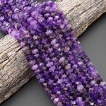 AAA Faceted Natural Purple Amethyst Chiseled Geometric Rectangle Nugget Rondelle Beads 12mm 15.5" Strand