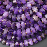 AAA Faceted Natural Purple Amethyst Chiseled Geometric Rectangle Nugget Rondelle Beads 12mm 15.5" Strand